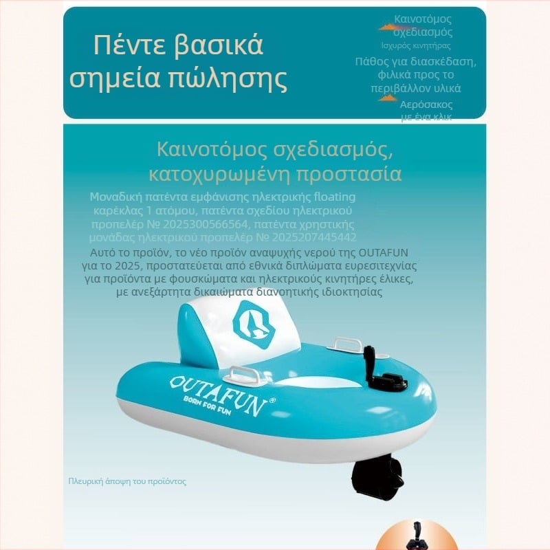 Ηλεκτρική ατομική φουσκωτή πλατφόρμα νερού με περιστρεφόμενο προωθητήρα — φιλικό προς το περιβάλλον PVC, φόρτωση 180–200 kg, outafun