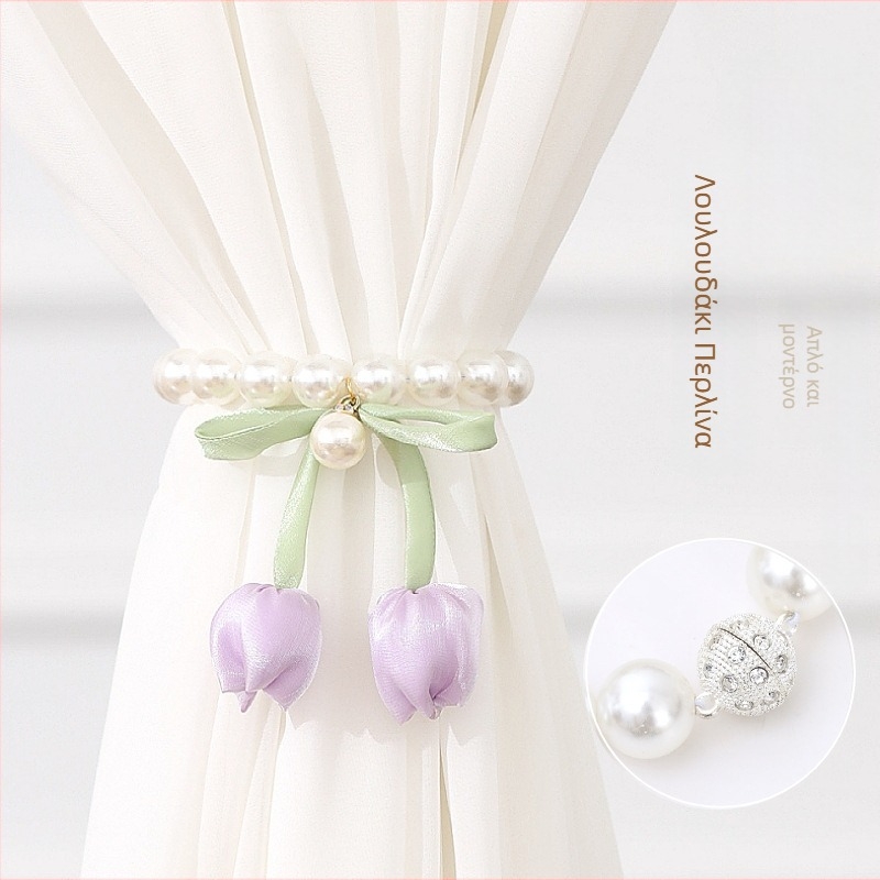 Κουρτινό Κούμπωμα Tulip Pearl Buckle, Υλικό: Πλαστικό + Μαγνήτης + Υφαντική Τέχνη, Στυλ: Light Luxury, Διεθνής Εξαγωγικός Αποκλειστικός