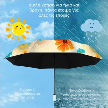 Πτυσσόμενη ταξιδιωτική ομπρέλα με 8 ακτίνες, χειροκίνητο άνοιγμα, ύφασμα πολυεστέρα 190T, λαβή από καουτσούκ, UPF 50+