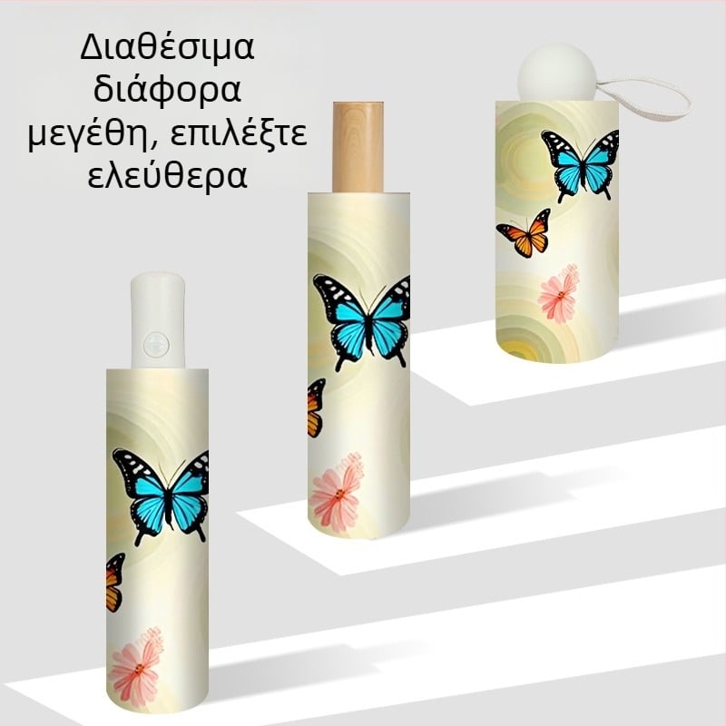 Πτυσσόμενη ταξιδιωτική ομπρέλα με 8 ακτίνες, χειροκίνητο άνοιγμα, ύφασμα πολυεστέρα 190T, λαβή από καουτσούκ, UPF 50+