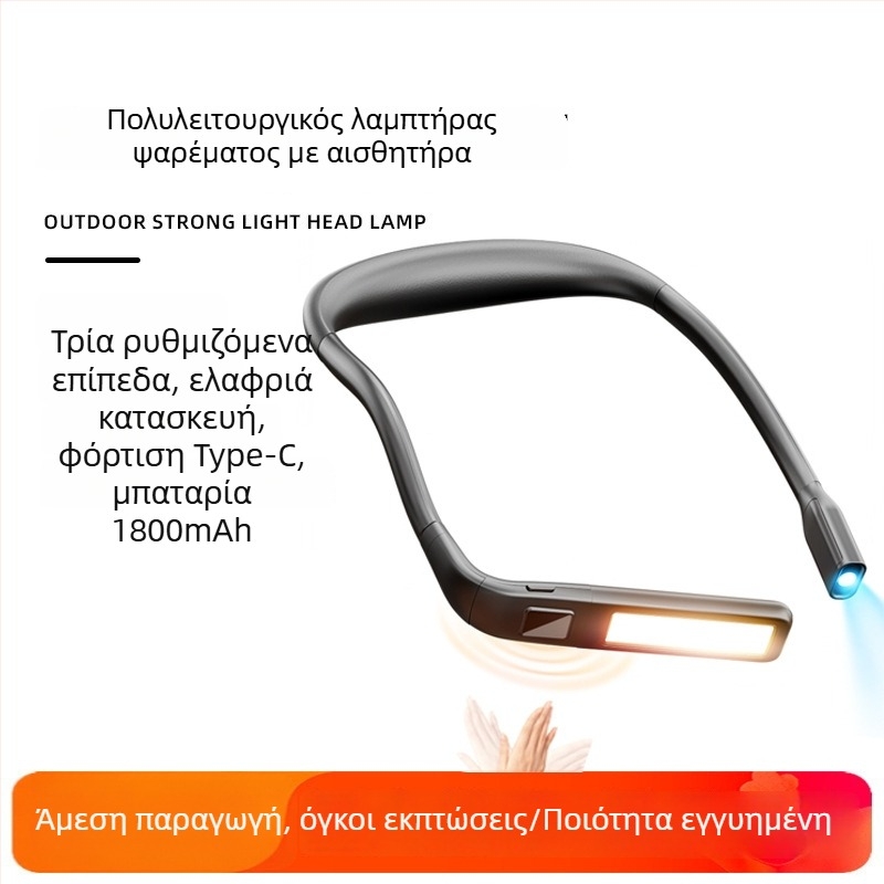 Φανάρι κεφαλής για ψάρεμα με LED, επαναφορτιζόμενη ενσωματωμένη μπαταρία 1800 mAh, ABS σώμα, εμβέλεια δέσμης έως 50 m