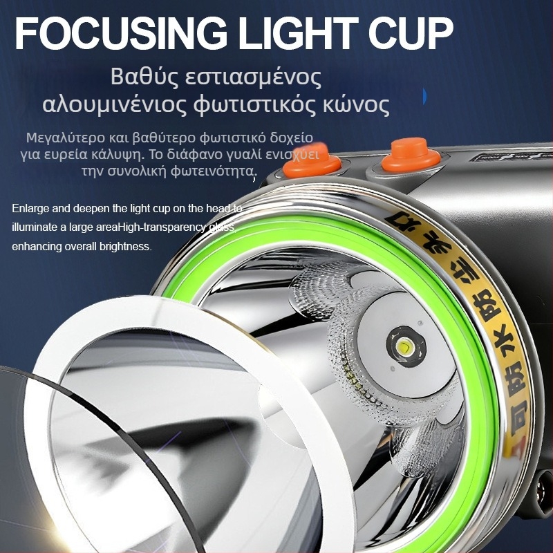 Φακός κεφαλής για εξωτερικό κάμπινγκ με LED, 5W, 4800mAh, αλουμινένιο κράμα, αδιάβροχος