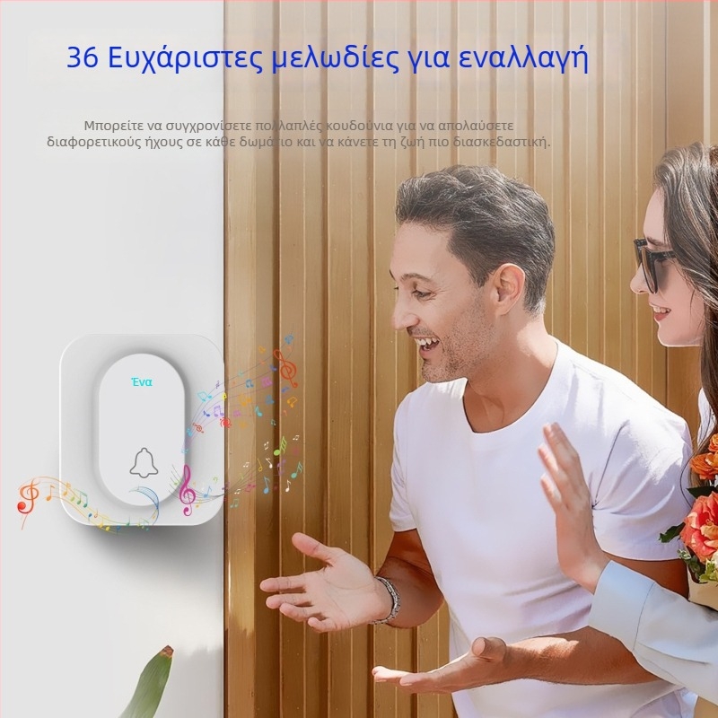 Ασύρματο κουδούνι πόρτας με διπλό δέκτη, μακρινή εμβέλεια, 36 ήχοι κλήσης, 110–220 V AC, τροφοδοσία με πρίζα ή μπαταρία