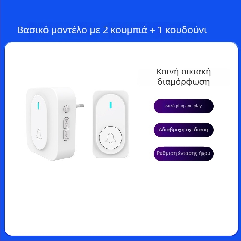 Ασύρματο κουδούνι πόρτας με διπλό δέκτη, μακρινή εμβέλεια, 36 ήχοι κλήσης, 110–220 V AC, τροφοδοσία με πρίζα ή μπαταρία
