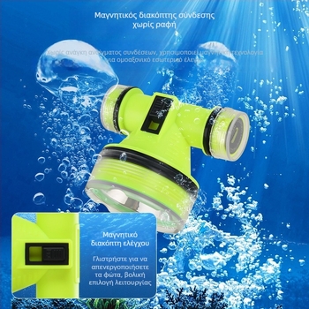 Φακός κεφαλής κατάδυσης με μακρύ φάσμα LED, IPX8 αδιάβροχος, επαναφορτιζόμενος, φωτιστικό υποβρύχιο για ψάρεμα (Υλικό: ABS; IPX8; Επαναφορτιζόμενος; Για κεφάλι)