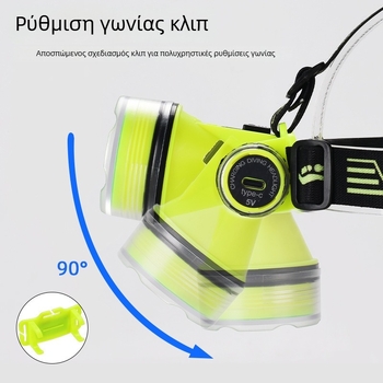 Φακός κεφαλής κατάδυσης με μακρύ φάσμα LED, IPX8 αδιάβροχος, επαναφορτιζόμενος, φωτιστικό υποβρύχιο για ψάρεμα (Υλικό: ABS; IPX8; Επαναφορτιζόμενος; Για κεφάλι)