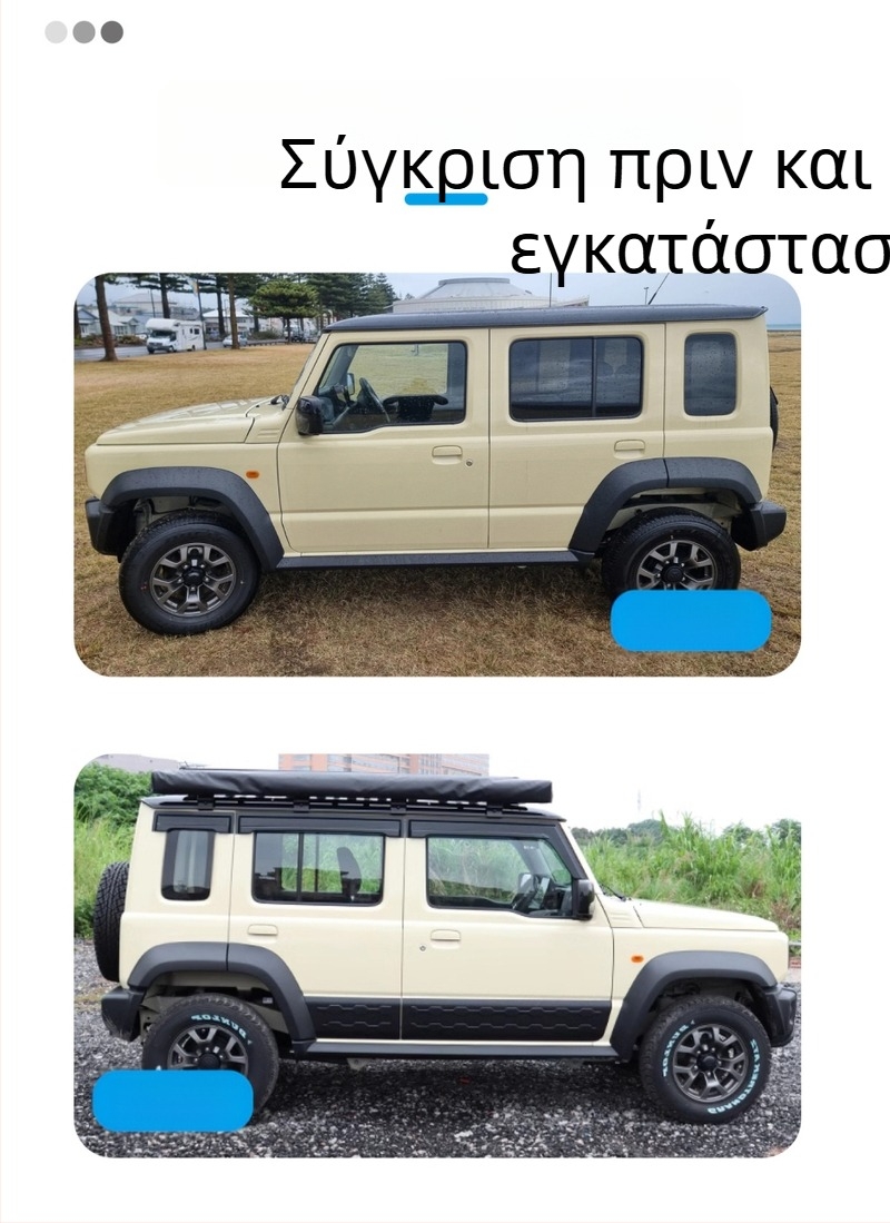 Κάλυμμα βροχής παραθύρου για Suzuki Jimny 2007-2023, για 3- και 5-θυρών μοντέλων; Υλικό: ακρυλικό/PS/PC; Εγκατάσταση: αυτοκόλλητο ή τοποθέτηση στο κανάλι; Διαδικασία: έγχυση/blister