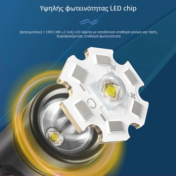 Φακός κατάδυσης LED υπερλαμπρός, αδιάβροχος, επαναφορτιζόμενος, για βαθιές καταδύσεις και χρήση σε ξηρά/θάλασσα