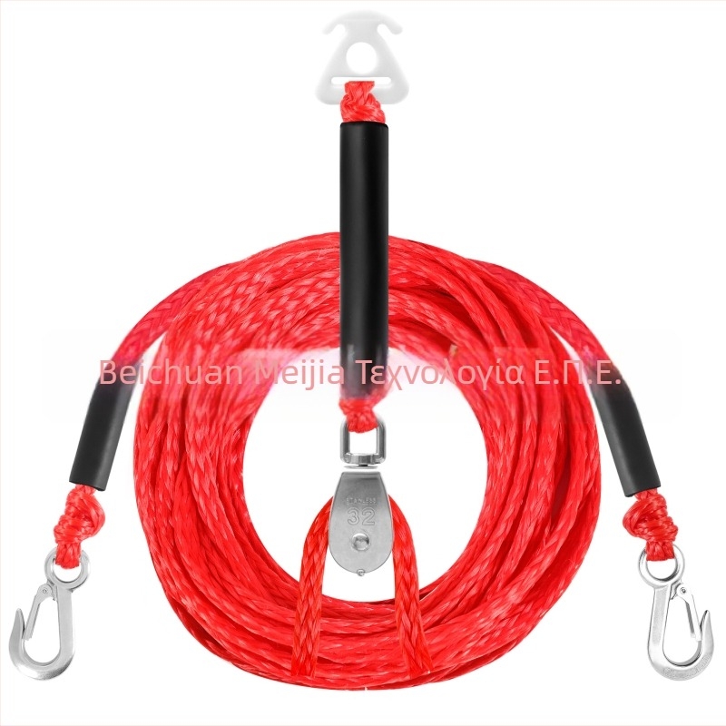 Σχοινί ρυμούλκησης με τροχαλία και διπλό γάντζο, πολυαιθυλένιο + αφρός, κλιπ ανοξείδωτης 316 – ρυμούλκηση γιοτ/μηχανοκίνητου σκάφους