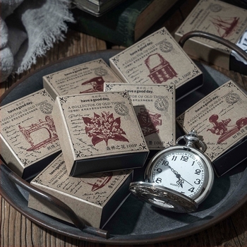 Σετ αυτοκόλλητων σε κουτί — ρετρό στιλ, με κόλλα, 100 τεμάχια, βάρος 19 g (Μάρκα: DREHOP)