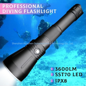 Φακός κατάδυσης SST70/XHP70 LED, διπλής χρήσης για νερό και ξηρά, ένδειξη ισχύος, σώμα από αλουμίνιο