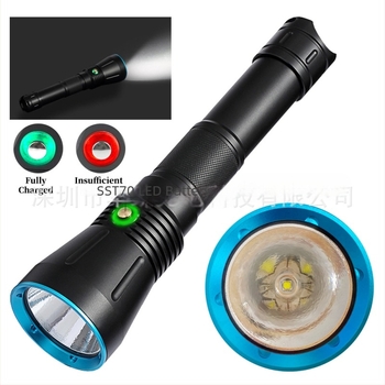 Φακός κατάδυσης SST70/XHP70 LED, διπλής χρήσης για νερό και ξηρά, ένδειξη ισχύος, σώμα από αλουμίνιο