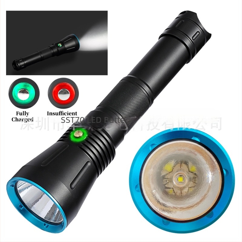 Φακός κατάδυσης SST70/XHP70 LED, διπλής χρήσης για νερό και ξηρά, ένδειξη ισχύος, σώμα από αλουμίνιο