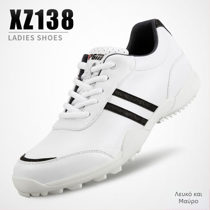 PGM Γυναικεία Παπούτσια Γκολφ – Αδιάβροχα, Αερισμένα, Επάνω μέρος από δέρμα μικροϊνών, Σχέδιο με παράλληλες λωρίδες, Αντιολισθητική καουτσούκ σόλα