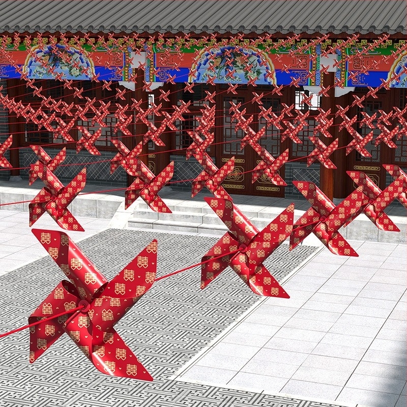 Εξωτερικός γαμήλιος διακοσμητικός εξοπλισμός: κορδέλα γιρλάντα με φαναράκια διπλής χαράς και μικρά πολύχρωμα σηματάκια για τη διαμόρφωση αυλής (Κατηγορία: διακόσμηση σκηνής; Υλικό: κορδέλα; Εισαγωγή: Όχι; Άδεια IP: Όχι; Δώρο: Όχι)