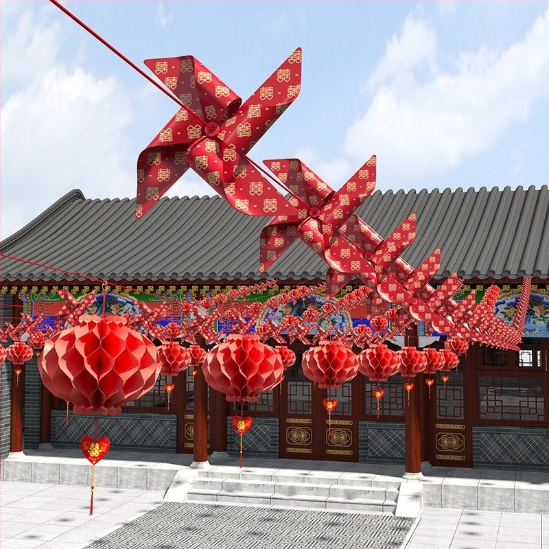 Εξωτερικός γαμήλιος διακοσμητικός εξοπλισμός: κορδέλα γιρλάντα με φαναράκια διπλής χαράς και μικρά πολύχρωμα σηματάκια για τη διαμόρφωση αυλής (Κατηγορία: διακόσμηση σκηνής; Υλικό: κορδέλα; Εισαγωγή: Όχι; Άδεια IP: Όχι; Δώρο: Όχι)