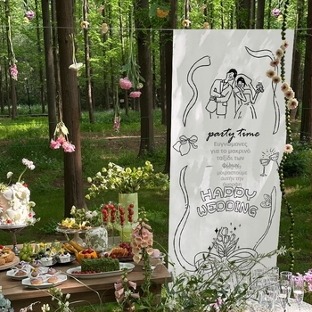 Γαμήλιο πανό φόντου – εξοπλισμός διακόσμησης χώρου, υλικό: κορδέλα, μη εισαγόμενο