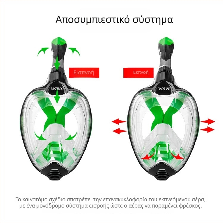 Wave σετ μάσκας κατάδυσης και στεγνού σνόρκελ για ελεύθερη κατάδυση – μεγάλος σκελετός, αντιθαμβωτικό, σιλικόνη, προέλευση Γκουανγκζού, WAVE/OEM, άλλη κατηγορία, προσαρμοστικό