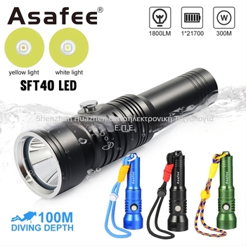 Υποβρύχιο φακό κατάδυσης — 2000 lumen, διακόπτης με οθόνη ισχύος, κράμα αλουμινίου, Asafee