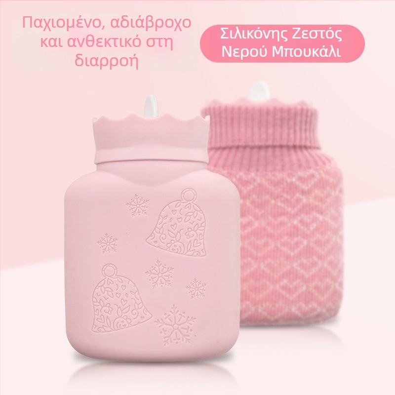 Σιλικονούχα φιάλη ζεστού νερού με πλήρωση – θέρμανση με έγχυση, ανθεκτική σε εκρήξεις, μίνι καρτούν με plush κάλυμμα για τα χέρια