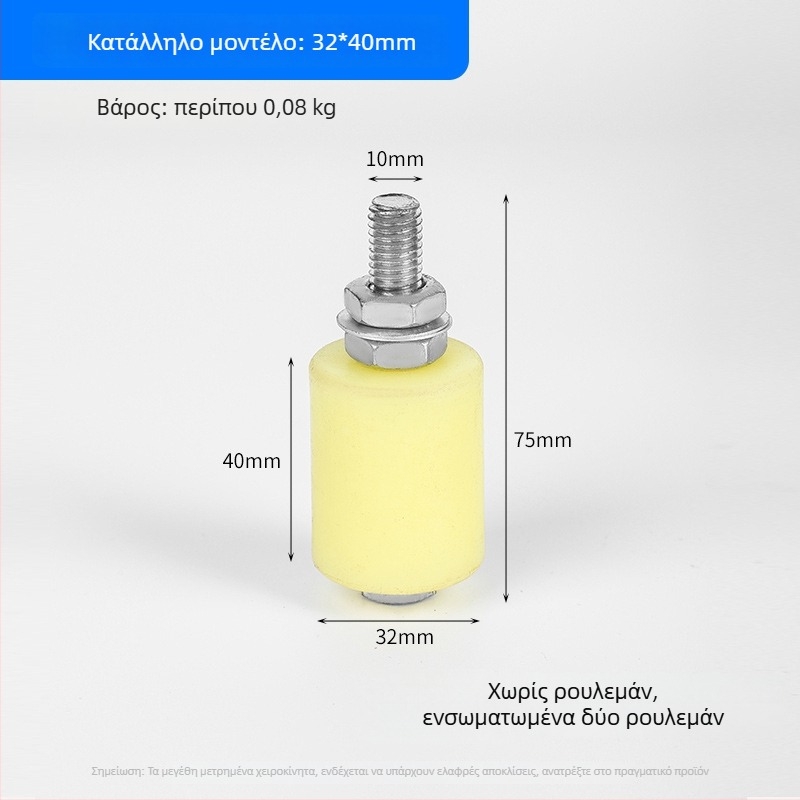 Νάιλον τροχός καθοδήγησης για συρόμενες πόρτες και ιμάντες μεταφοράς — εξωτερική διάμετρος 1, διάμετρος άξονα 1, ακτίνα αυλακιού σχοινιού 1, πάχος τοιχώματος 1