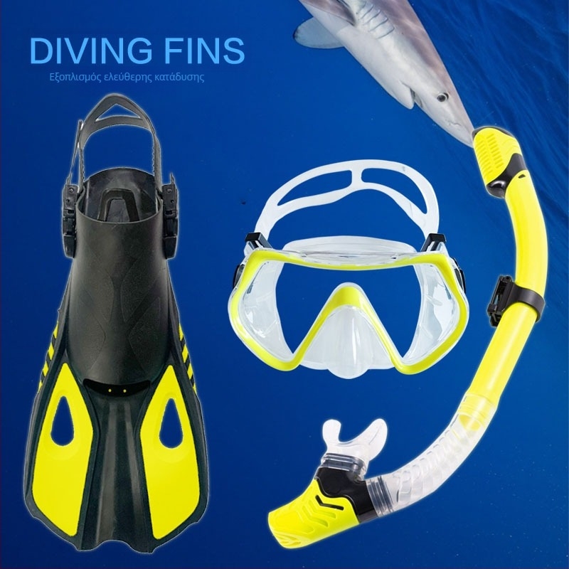 Σετ σνόρκελινγκ ενηλίκων: μάσκα, πλήρως στεγνός σωλήνας, ρυθμιζόμενα κοντά πτερύγια — Υλικό: Σιλικόνη, TPR, Tempered Glass; Κωδικός: MSF01; Διασυνοριακή εξαγωγή: Ναι; Ιδία μάρκα: Ναι