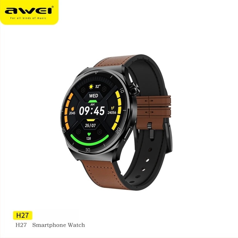 Έξυπνο ρολόι με γνήσιο δερμάτινο λουράκι, οθόνη AMOLED, μέτρηση οξυγόνου αίματος, καρδιακού ρυθμού και αρτηριακής πίεσης