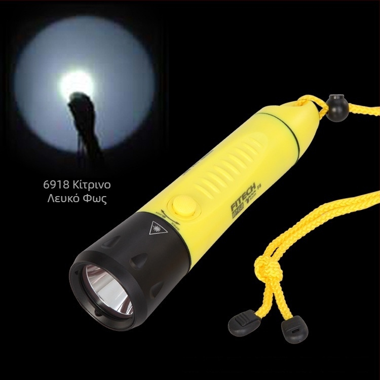 Φανάρι κατάδυσης Light Arrow F8 — IP68 αδιάβροχο, LED φωτισμός, σώμα από κράμα αλουμινίου και μηχανικό πλαστικό, διάρκεια ζωής μπαταρίας 6–7 ώρες, κατάλληλο για εξωτερικές καταδύσεις, διάσωση, κάμπινγκ και ψάρεμα