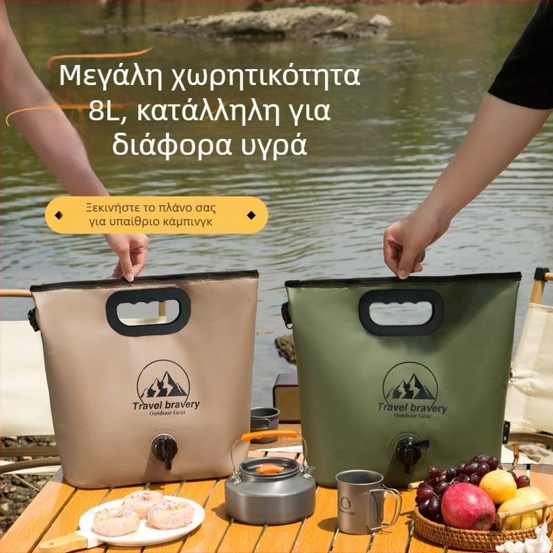 Υπαίθρια πτυσσόμενη φορητή αδιάβροχη τσάντα αποθήκευσης νερού με βαλβίδα, 8L, ύφασμα PVC με δίχτυ