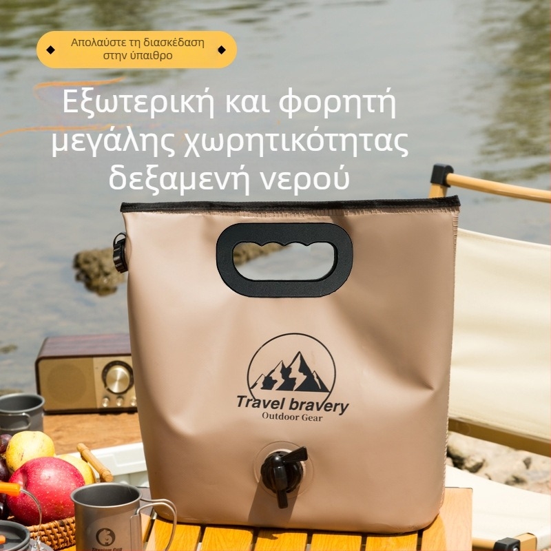 Υπαίθρια πτυσσόμενη φορητή αδιάβροχη τσάντα αποθήκευσης νερού με βαλβίδα, 8L, ύφασμα PVC με δίχτυ