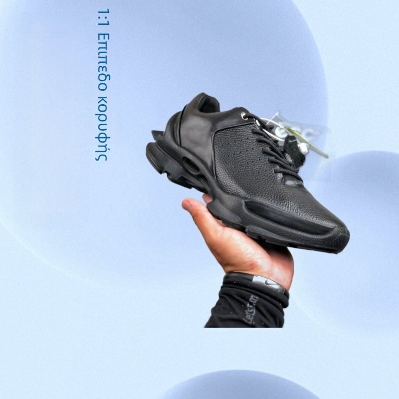 Ανδρικά παπούτσια τρεξίματος – επάνω μέρος από δέρμα πρώτης στρώσης βοδινού, σόλα από καουουτ, με κορδόνια, χαμηλό προφίλ, PU πάτος