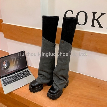 Μποτάκια πάνω από το γόνατο, βελούρι επάνω μέρος, καουτσούκ σόλα, στρογγυλή μύτη, πλαϊνό φερμουάρ