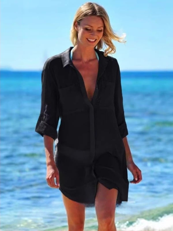 Χαλαρή γραμμή ρούχου κάλυψης μαγιό από πολυεστέρα, μεσαίου μήκους, μακριά μανίκια, UPF30+ προστασία από τον ήλιο