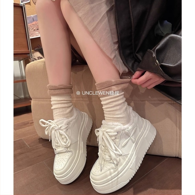 Καθημερινά casual αθλητικά παπούτσια για άνδρες και γυναίκες, στρογγυλή μύτη, κορδόνια, χαμηλό ύψος, φλις επένδυση, παχιά σόλα ύψους 3–5 cm