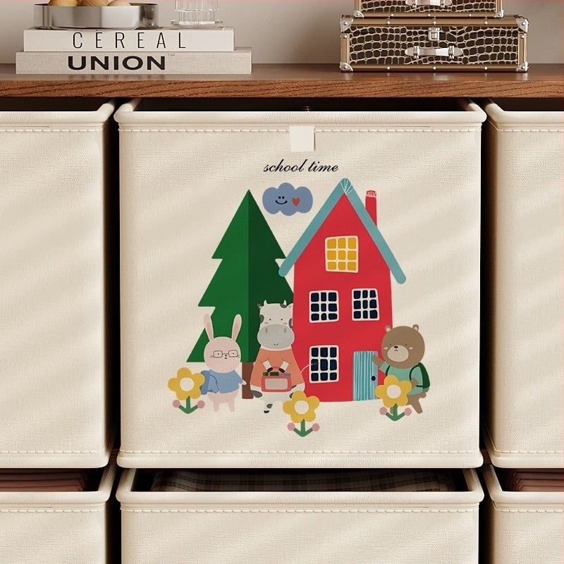 Αναδιπλούμενο υφασμάτινο κουτί αποθήκευσης με μοτίβο καρτούν, χωρητικότητα 10–20 λίτρα, φορητό, χωρίς καπάκι, οργάνωση ντουλάπας