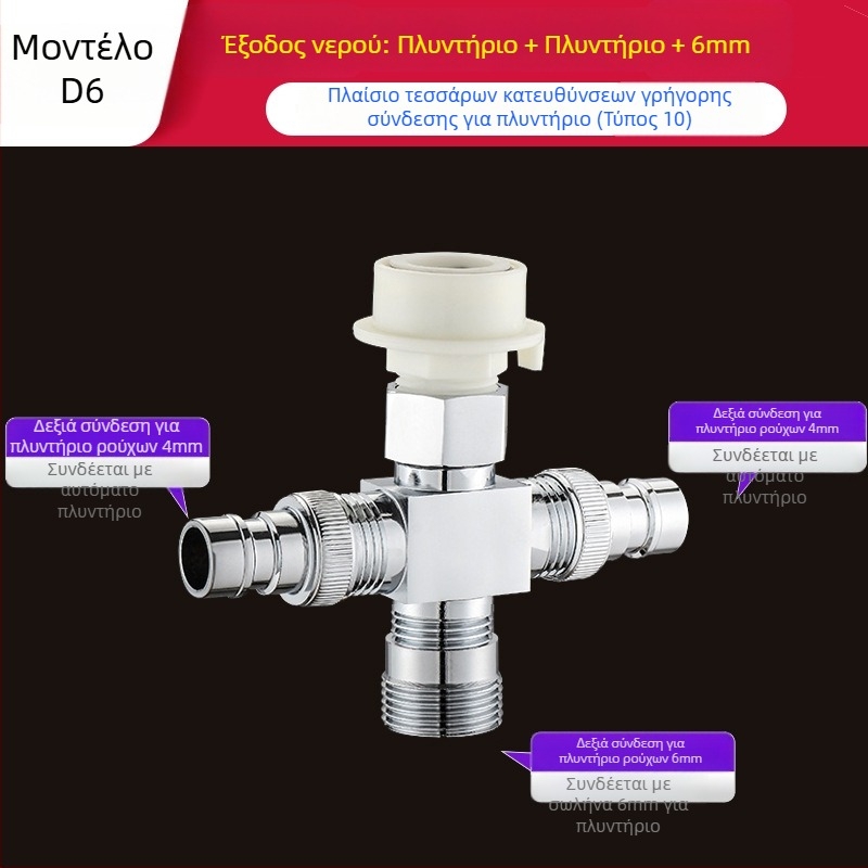 Τριών-τροπής Tee για Πλυντήριο Quick-Connect: Είσοδος-Έξοδος 1-2, Ορείχαλκος, Κεραμικός Δίσκος Βαλβίνας