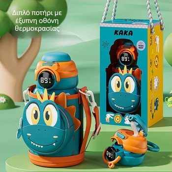 Θερμός κύπελλο με εσωτερικό από ανοξείδωτο χάλυβα 316, εξωτερικό από ανοξείδωτο χάλυβα 304, οθόνη θερμοκρασίας, καλαμάκι, σχέδιο κινουμένων σχεδίων για παιδιά