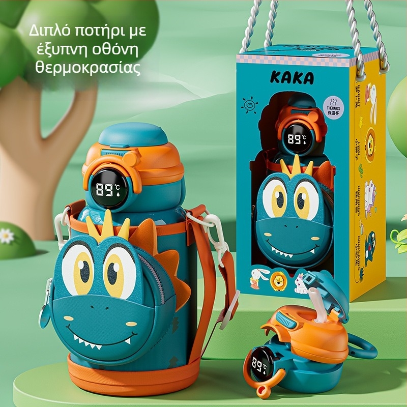 Θερμός κύπελλο με εσωτερικό από ανοξείδωτο χάλυβα 316, εξωτερικό από ανοξείδωτο χάλυβα 304, οθόνη θερμοκρασίας, καλαμάκι, σχέδιο κινουμένων σχεδίων για παιδιά