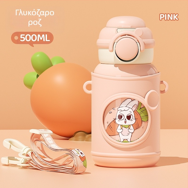 Θερμός κύπελλο με εσωτερικό από ανοξείδωτο χάλυβα 316, εξωτερικό από ανοξείδωτο χάλυβα 304, οθόνη θερμοκρασίας, καλαμάκι, σχέδιο κινουμένων σχεδίων για παιδιά