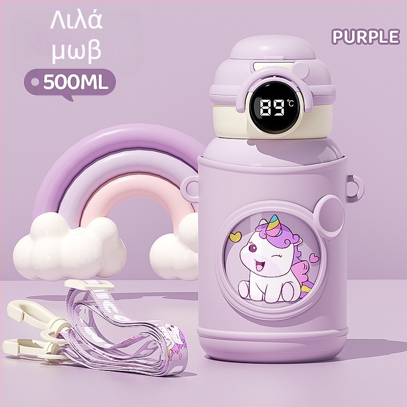 Θερμός κύπελλο με εσωτερικό από ανοξείδωτο χάλυβα 316, εξωτερικό από ανοξείδωτο χάλυβα 304, οθόνη θερμοκρασίας, καλαμάκι, σχέδιο κινουμένων σχεδίων για παιδιά