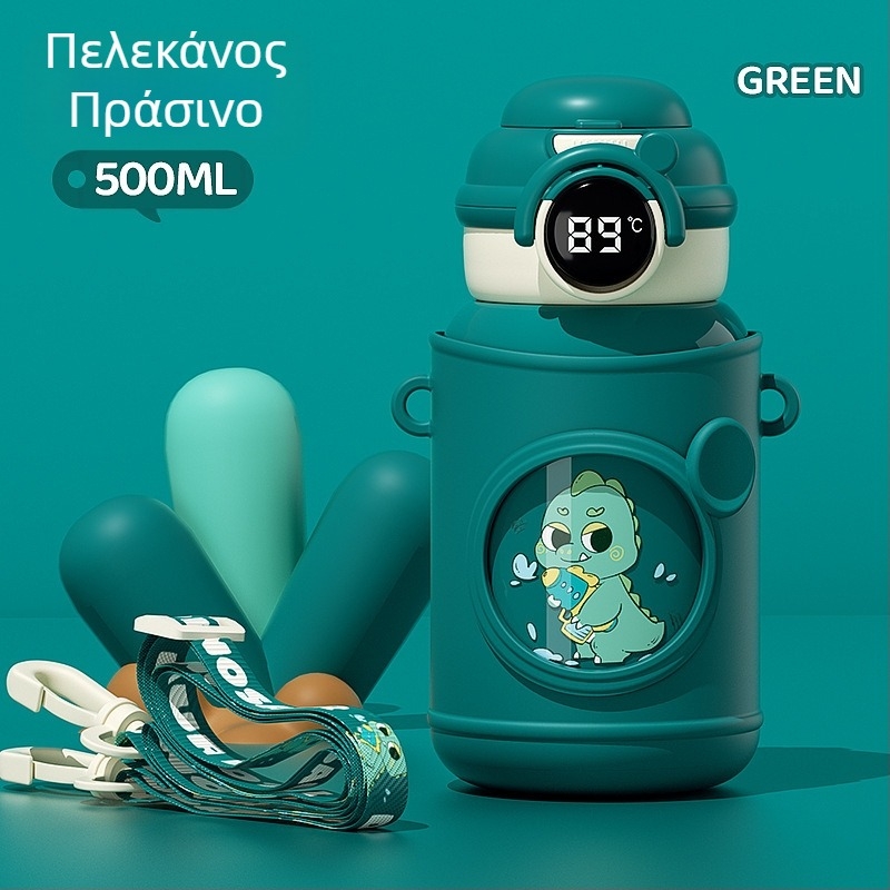 Θερμός κύπελλο με εσωτερικό από ανοξείδωτο χάλυβα 316, εξωτερικό από ανοξείδωτο χάλυβα 304, οθόνη θερμοκρασίας, καλαμάκι, σχέδιο κινουμένων σχεδίων για παιδιά