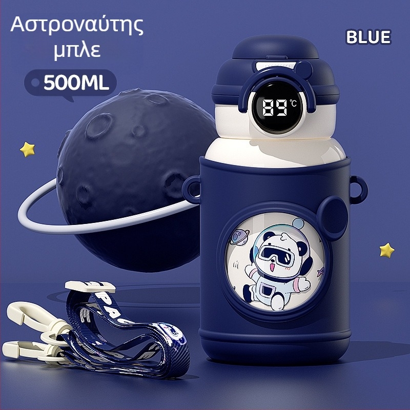 Θερμός κύπελλο με εσωτερικό από ανοξείδωτο χάλυβα 316, εξωτερικό από ανοξείδωτο χάλυβα 304, οθόνη θερμοκρασίας, καλαμάκι, σχέδιο κινουμένων σχεδίων για παιδιά