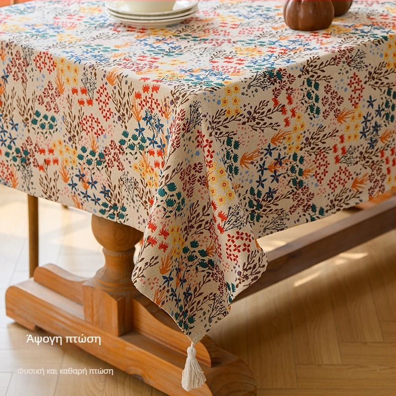 Κάλυμμα τραπεζιού από βαμβάκι και λινό, ορθογώνιο, φλοράλ σχέδιο, γαλλικό στυλ, αντιολισθητικό
