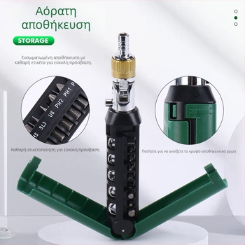 Πολυλειτουργικό κατσαβίδι με ράτσετ, Philips και ίσιες μπίτες, μονωμένη λαβή, 3.5 N·m ροπή, Cr-V μπίτες, Zhuanyi Hardware