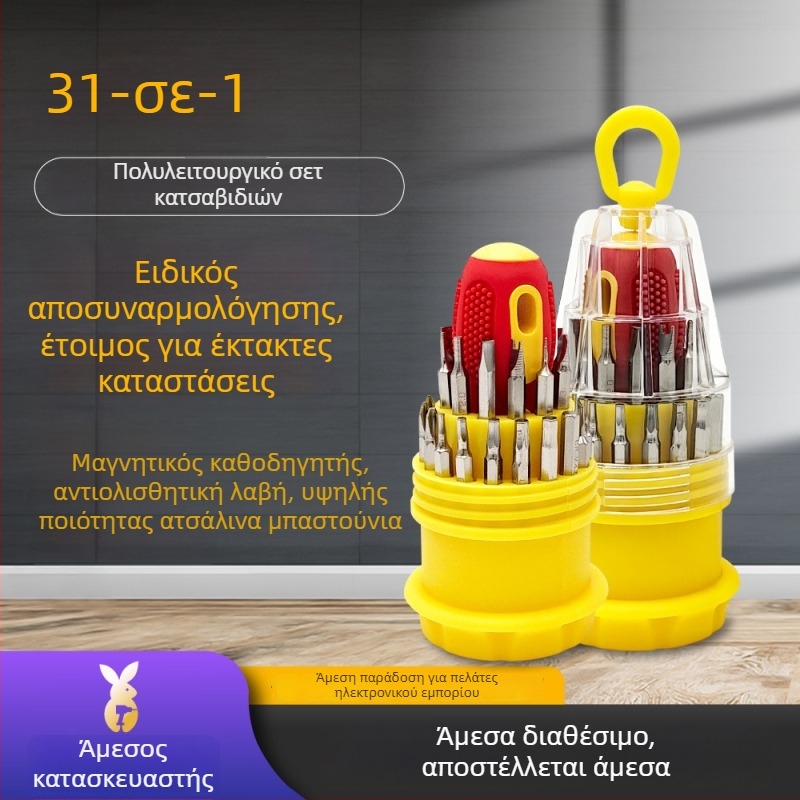 Σετ κατσαβιδιών 31-σε-1, από χρωμιοβανάδιο ατσάλι, μαγνητικό, μονωμένο, με σταυροκεφαλή, βάρος περίπου 138 g