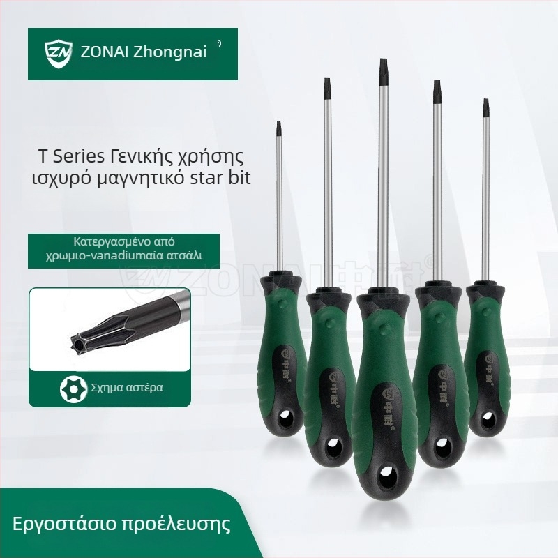 Κατσαβίδι Torx από τη σειρά T με κεφαλή σε σχήμα λουλουδιού και κεντρική οπή, μαγνητικό από Cr-V χάλυβα, λαβή με επίστρωση κόλλας