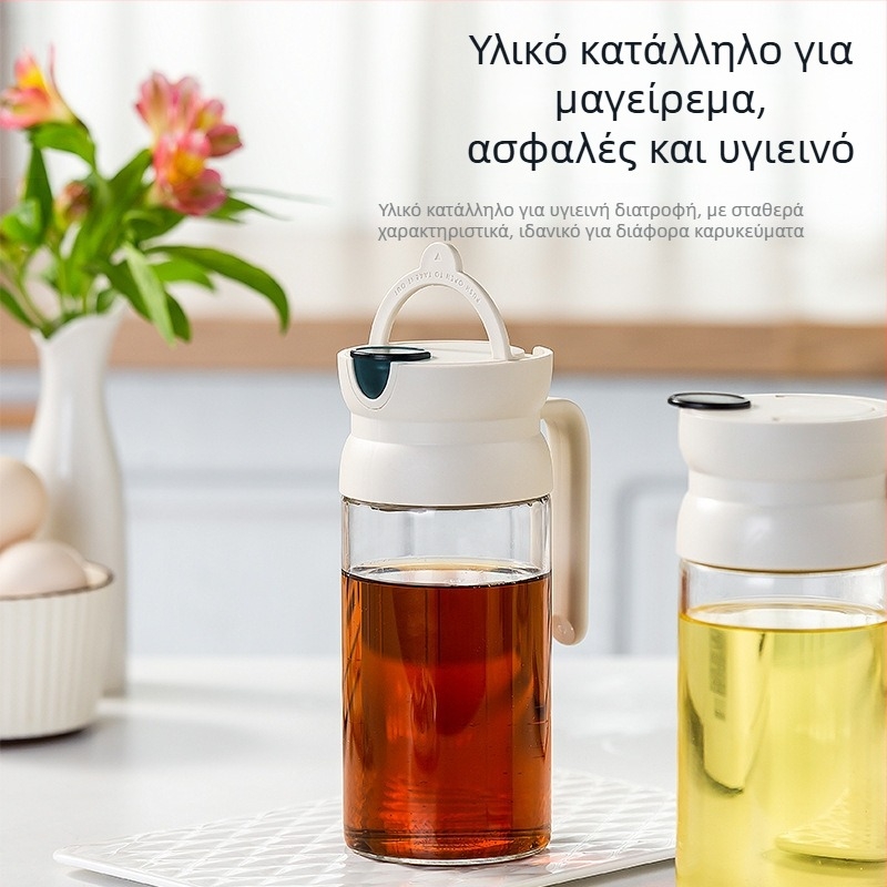 Γυάλινο μπουκάλι λαδιού με αυτόματο άνοιγμα καπακιού — για λάδι και μπαχαρικά, μοντέρνο μινιμαλιστικό στυλ, Joman