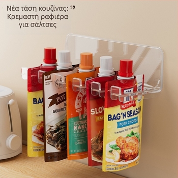 Οργανωτής σακουλών μπαχαρικών για τοίχο, διαχωρισμένο πλαστικό ράφι, πτυσσόμενος, χωρίς εγκατάσταση