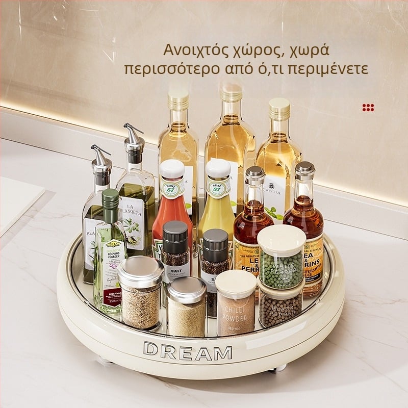Κυκλική περιστρεφόμενη βάση αποθήκευσης μπαχαρικών κουζίνας – πλαστικός πολυχρηστικός οργανωτής για λάδι και μπαχαρικά, ελαφρύς πολυτελής σχεδιασμός για τον πάγκο