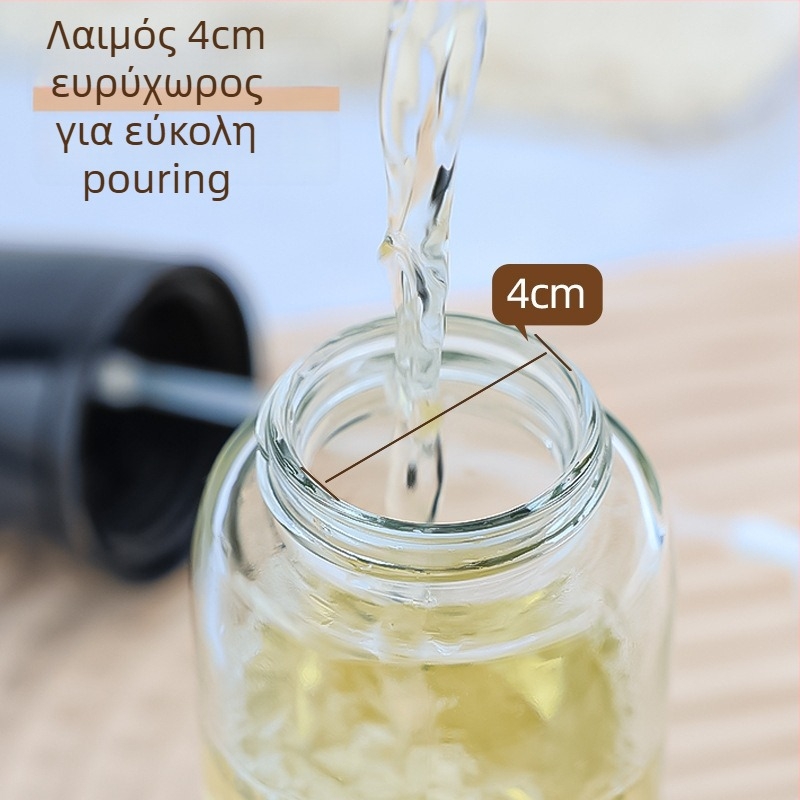 Γυάλινο δοχείο ψεκασμού λαδιού με λειτουργία πίεσης, τύπος δοχείου λαδιού, μοντέρνο μινιμαλιστικό στυλ, διαθεσιμότητα προσαρμογής λογότυπου.